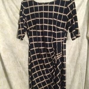 Covington Black And Beige Grid Ruched Sheath Dress